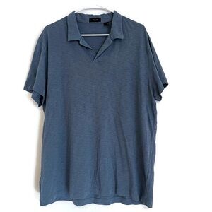 Theory Polo Mens XL Blue Cotton Open V Neck Collared Short Sleeve Lightweight